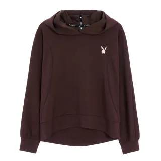 【PLAYBOY】短版後打折連帽上衣(紅咖啡色)
