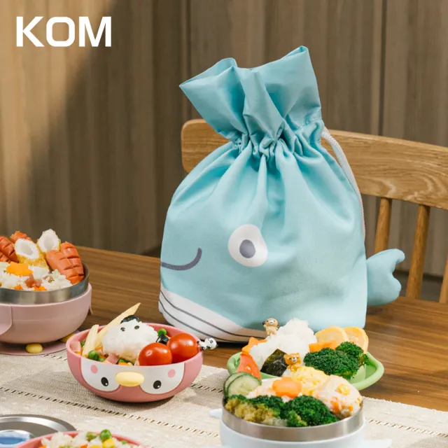 【KOM】海洋系列｜小鯨魚兒童束口袋/抽繩提袋-藍色(兒童手提袋 便當袋)