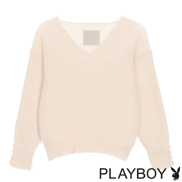 【PLAYBOY】V領基礎款針織上衣(米色)