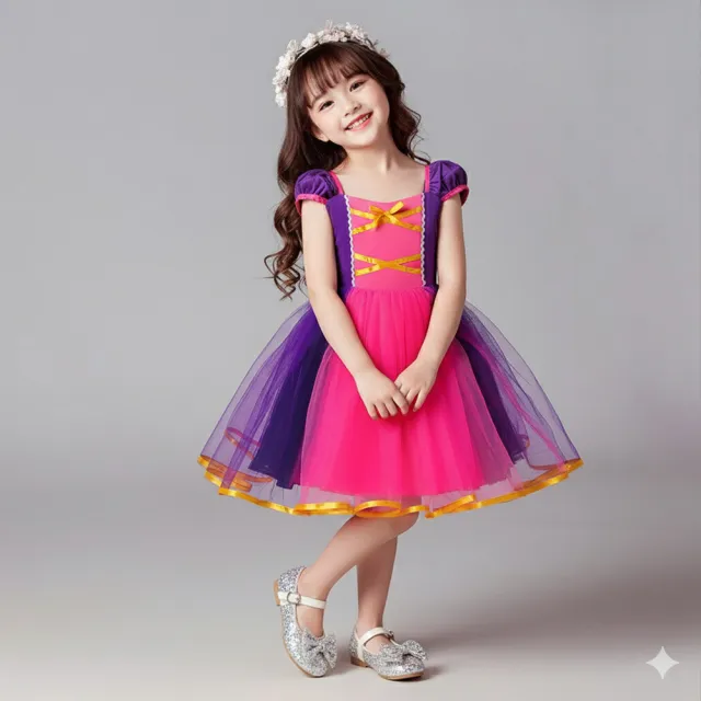 【橘魔法】粉紫拚色小包袖篷篷紗裙公主服(萬聖節 服裝 角色扮演服裝  角色扮演 洋裝 連身裙 女童 童裝)