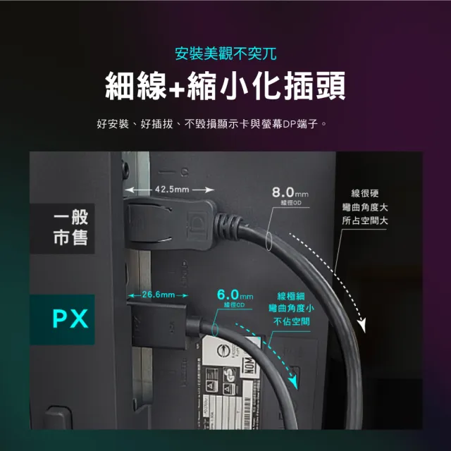 【PX 大通】3年保固dp1.4版8K無卡扣240/165/144Hz DisplayPort 電競display port DP線dp線2米 4K(DP-2MX)