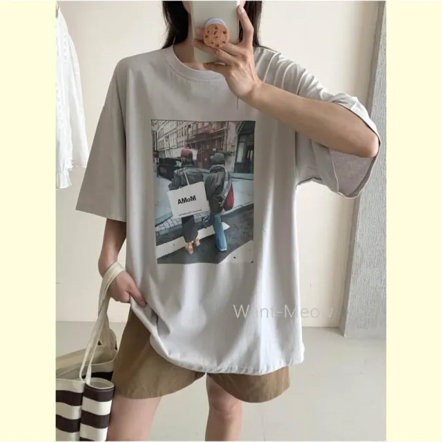 【Want-Meow】100公斤可穿/寬鬆韓系購物女子棉T大尺碼上衣大尺碼T恤(大碼/大尺碼/加大碼)