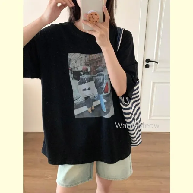 【Want-Meow】100公斤可穿/寬鬆韓系購物女子棉T大尺碼上衣大尺碼T恤(大碼/大尺碼/加大碼)