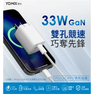 【YOMIX 優迷】33W GaN氮化鎵PPS/PD/QC雙孔快充可折疊充電器(支援iphone 17/充電頭/豆腐頭)