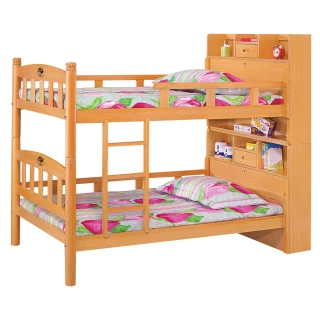 【BODEN】維蒂3.5尺收納書架型床頭實木雙層床架(四分床板-不含床墊)