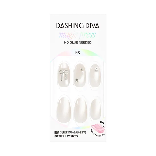 【DASHING DIVA】MAGICPRESS 時尚潮流美甲片_奶霧緞帶(芭蕾 蝴蝶結 珍珠白 貓眼 玻璃珠)