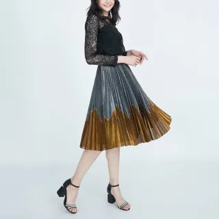 【iROO】金蔥拼接百褶流行設計長裙