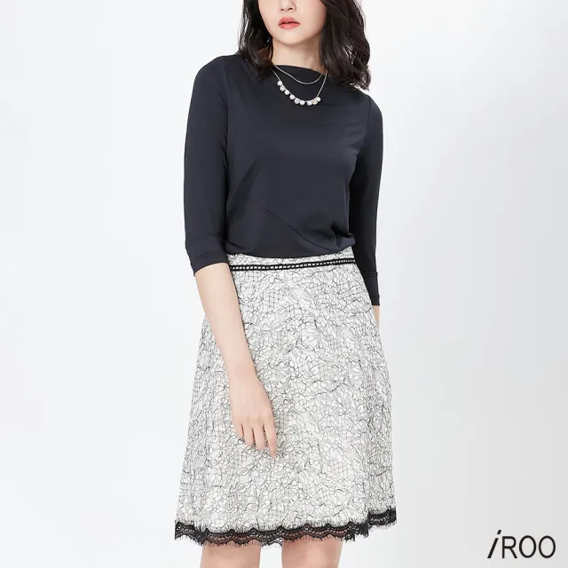 【iROO】黑白典雅抽象畫風流行設計中長裙