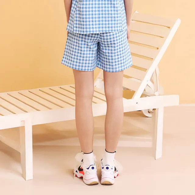 【OUWEY 歐薇】夏日清爽格紋泡泡布五分短褲(藍；S-L；3252326148)