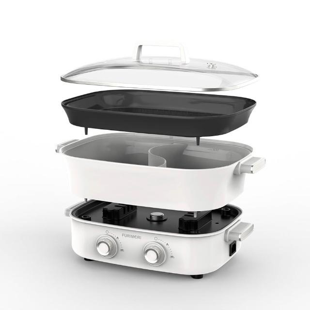 【FURIMORI 富力森】6L雙旋鈕鴛鴦電火鍋+煎烤兩用組FU-EH860(火烤兩用/中秋居家烤肉必備/圍爐火鍋)