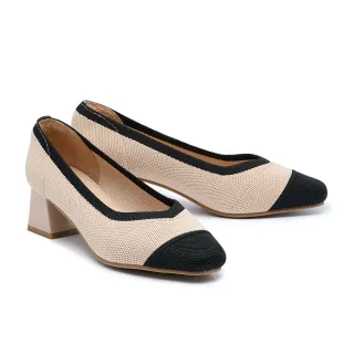 【MELROSE】美樂斯 率性優雅拼接感飛織布高跟鞋(杏)