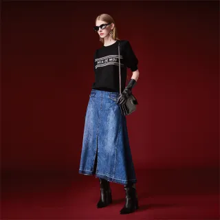 【mia mia】純棉LOGO飾帶牛仔長裙