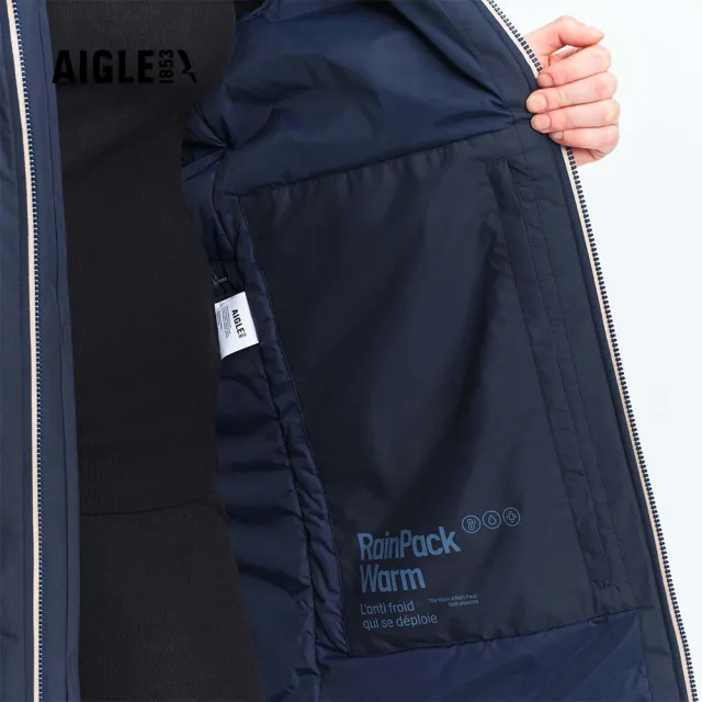 【AIGLE】防水保暖長版外套｜AG-FBM50A057 深藍(防水外套 防風外套 保暖外套 大衣)