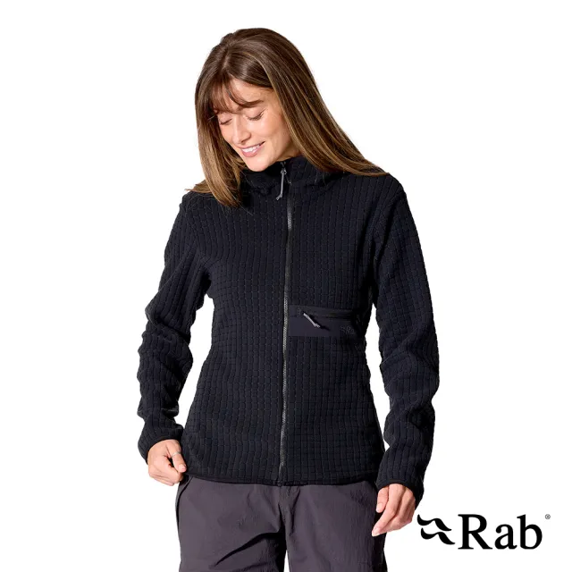 【RAB】Ramshaw Hoody Wmns 格紋刷毛連帽外套 黑色 女款 #QFG75