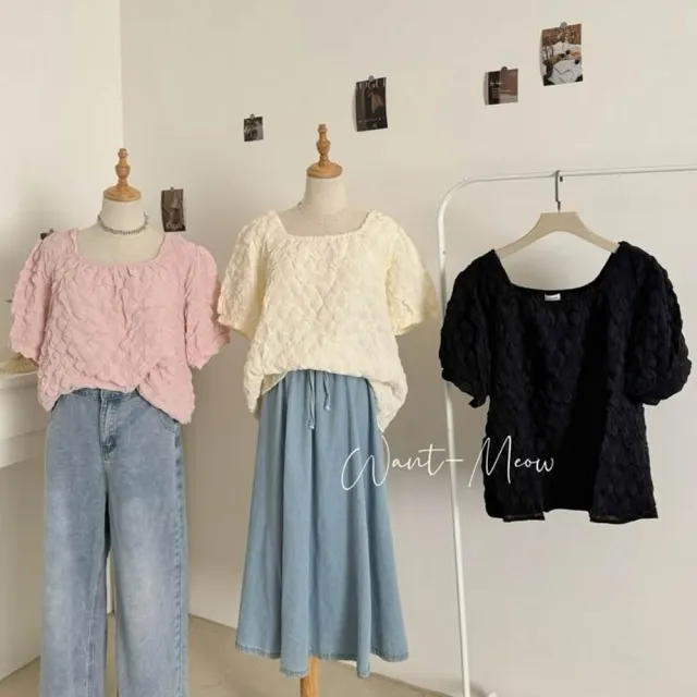 【Want-Meow】85公斤可穿/韓系精緻空氣質感顯瘦大圓領上衣(大碼/大尺碼/加大碼)