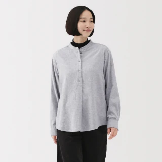 【MUJI 無印良品】女雙面起毛法蘭絨立領長袖套衫(淺灰/象牙白/深綠/暗藍/黑格紋/淺米格紋)