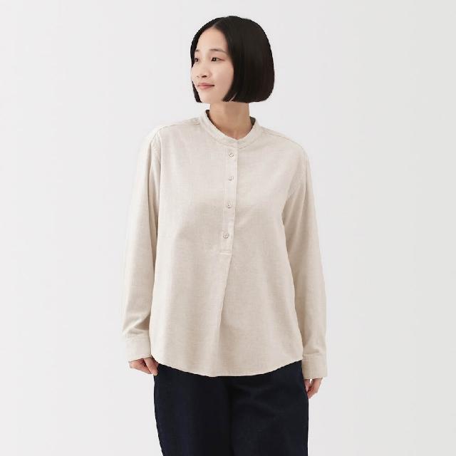 【MUJI 無印良品】女雙面起毛法蘭絨立領長袖套衫(淺灰/象牙白/深綠/暗藍/黑格紋/淺米格紋)