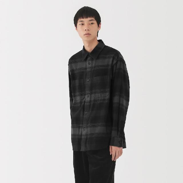 【MUJI 無印良品】男雙面起毛法蘭絨襯衫式外套(墨灰/黑色/米色/深灰格紋/藍格紋/棕格紋)