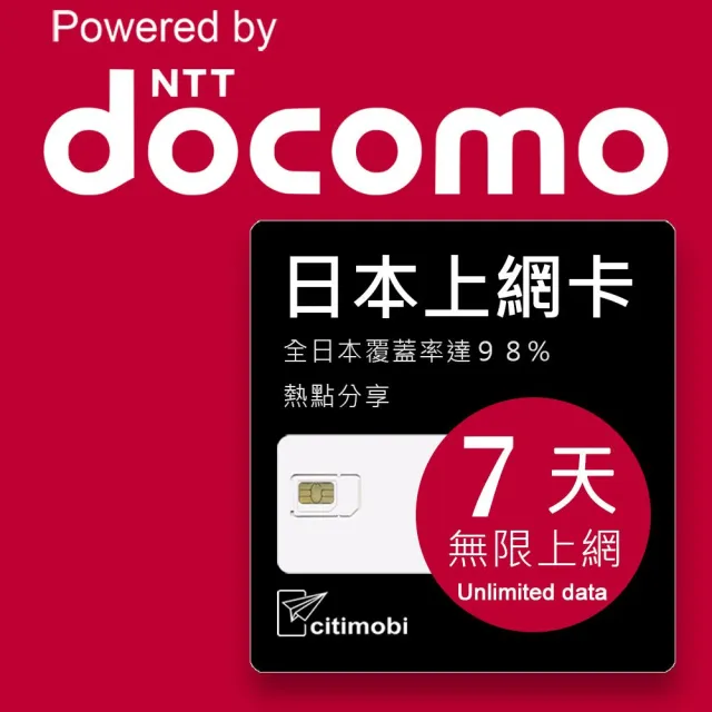 【citimobi】DOCOMO日本上網卡 - 7天吃到飽不降速(日本網卡 日本網路 日本 網卡 網路 上網 sim卡)