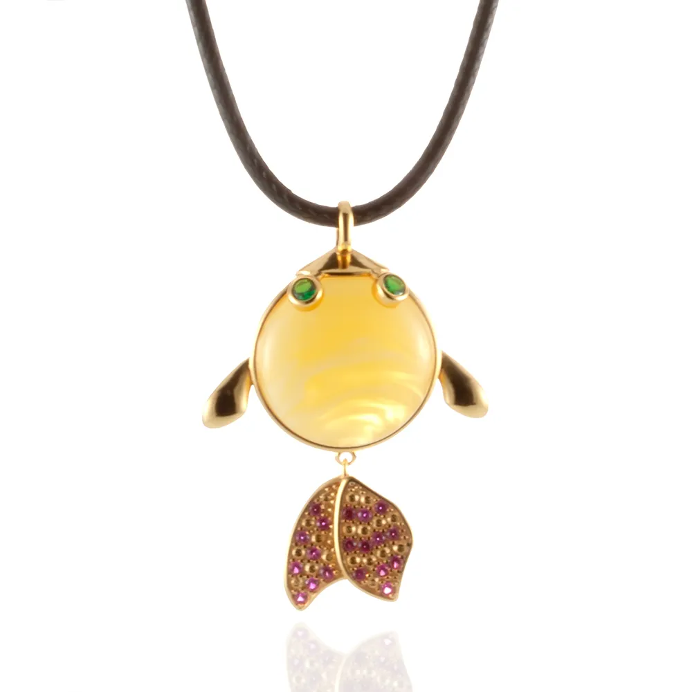 【Woogie武吉珠寶】琥珀蜜蠟精品設計蜜蠟金魚項鍊(白花蜜20mm)