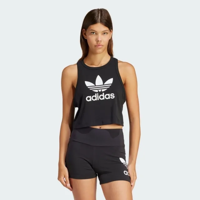 【adidas 愛迪達】Trefoil Tank 女 背心 運動 休閒 經典 三葉草 挖背 棉質 舒適 黑白(IU0067)