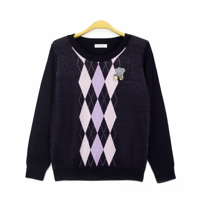 【Kinloch Anderson】甜美小菱格刺繡修身針織上衣(KA1069032 暗紫/黑色)