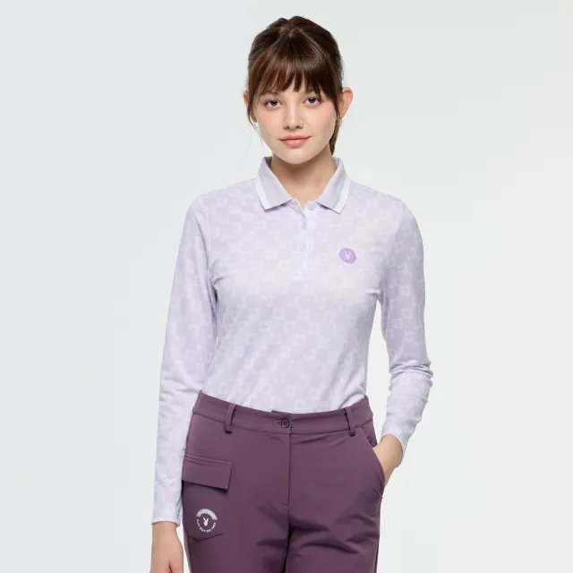 【PLAYBOY GOLF】女款小花吸濕排汗薄長袖POLO衫-紫(高爾夫球衫/KA25201-65)