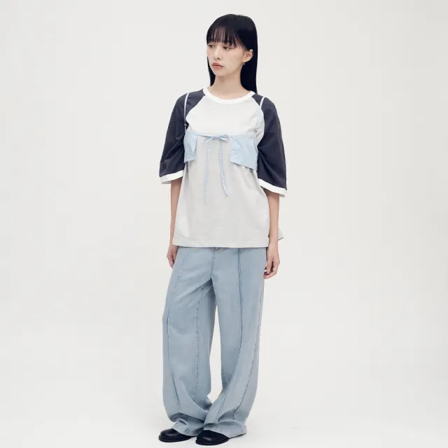 【plain-me】SAAKO 女裝 女短袖 短tee 短袖上衣 短t 竹節棉拼色_SAA0037-252