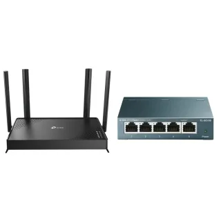 【TP-Link】交換器+分享器組★WiFi 7 雙頻路由器/分享器+5埠鋼殼交換器(Archer BE220+TL-SG105)