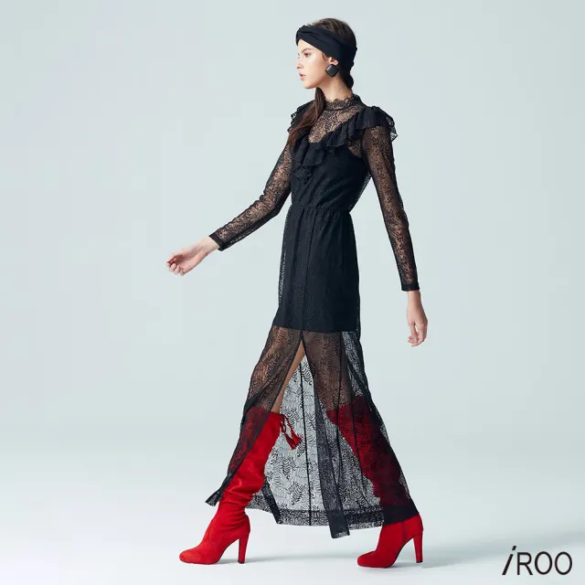 【iROO】透膚華麗設計長袖洋裝