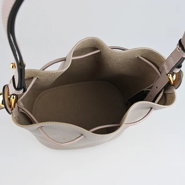 【FURLA 芙拉】FURLA SFERA 內皮革金字LOGO牛皮內襯麂皮斜背水桶包(水泥灰/迷你)