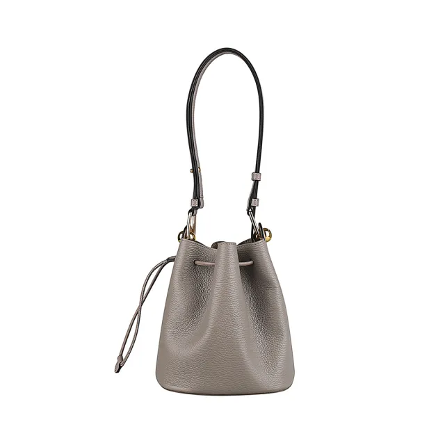 【FURLA 芙拉】FURLA SFERA 內皮革金字LOGO牛皮內襯麂皮斜背水桶包(水泥灰/迷你)