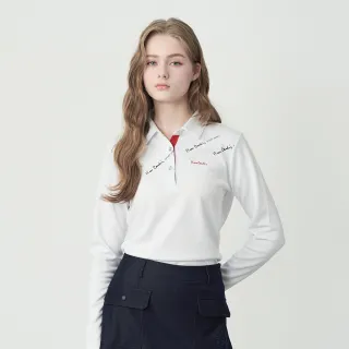 【pierre cardin 皮爾卡登】網路獨家 女款 吸濕排汗印花襯衫領長袖POLO衫-白色(8255292-90)