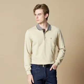 【pierre cardin 皮爾卡登】網路獨家 男款 保暖素色刷磨毛長袖POLO衫-卡其色(7255273-82)