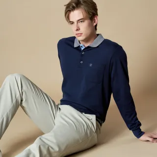 【pierre cardin 皮爾卡登】網路獨家 男款 保暖素色刷磨毛長袖POLO衫-丈青色(7255273-39)