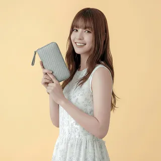 【A&L 老工匠】真皮羊皮Lois優雅編織長夾 皮夾(真皮皮夾 海豚灰)