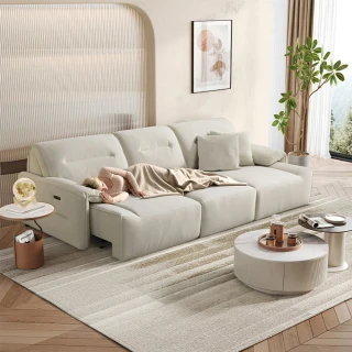 【Cheers 芝華仕】頭等艙 防潑水貓抓布 三人加大零靠牆電動沙發床組附USB 40272 月落白