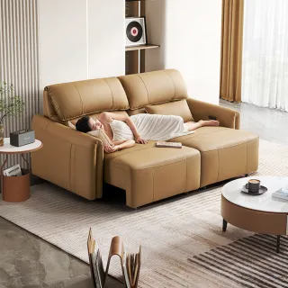 【Cheers 芝華仕】頭等艙 頭層牛皮 雙人加大零靠牆電動沙發床附USB 30075 卡其色