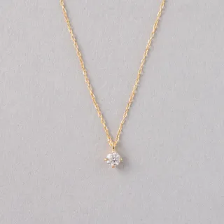 【ete】K18 經典單鑽爪鑲鑽石項鍊-0.10ct(金色 玫瑰金色)