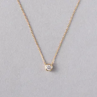 【ete】K18 經典單鑽包鑲鑽石項鍊-0.15ct(金色 玫瑰金色)