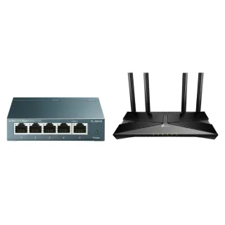 【TP-Link】交換器+分享器組★WiFi 6 雙頻路由器/分享器+5埠鋼殼交換器(Archer AX53+TL-SG105)