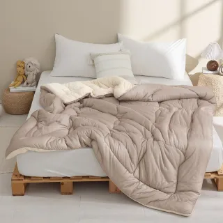 【HOYACASA  禾雅寢具】韓系Q彈雙色泡芙抗菌針織被-180x210 cm-焦糖奶霜