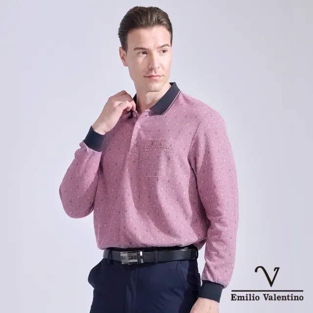 【Emilio Valentino 范倫鐵諾】男 長袖POLO衫 保暖蓄熱 磨毛 口袋 POLO衫 上衣 紅色(21-4V8899)