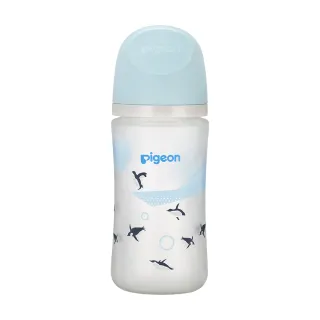 【Pigeon貝親 官方直營】第三代母乳實感矽膠護層玻璃奶瓶240ml(企鵝/閃耀/繁花)
