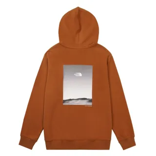 【The North Face】北面男款橘色大尺寸印花長袖帽T｜8F0QBOE