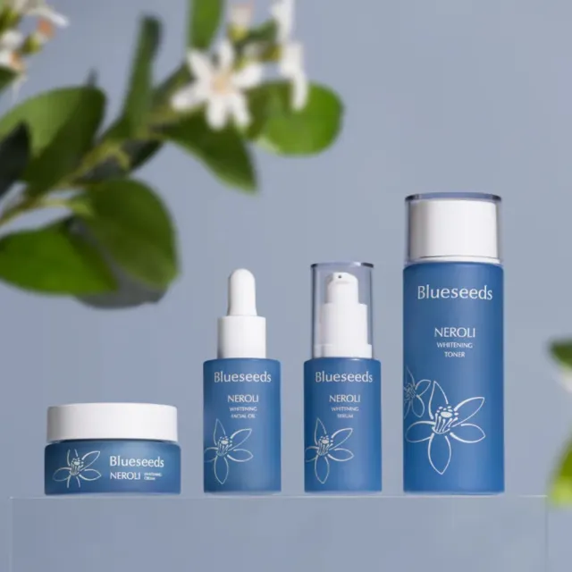 【Blueseeds】淨緻橙花潤白保養系列4件組(活膚液100ml+精油露30ml+精華液30ml+乳霜30g) 臉部保養｜芙彤園