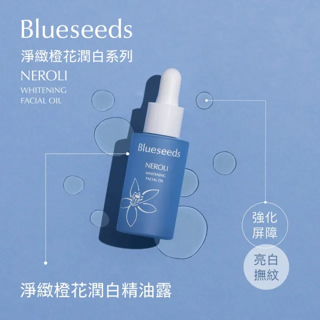 【Blueseeds】淨緻橙花潤白保養系列4件組(活膚液100ml+精油露30ml+精華液30ml+乳霜30g) 臉部保養｜芙彤園