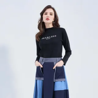 【HONOR 山形屋】百搭字母微高領親膚長袖上衣-白/黑