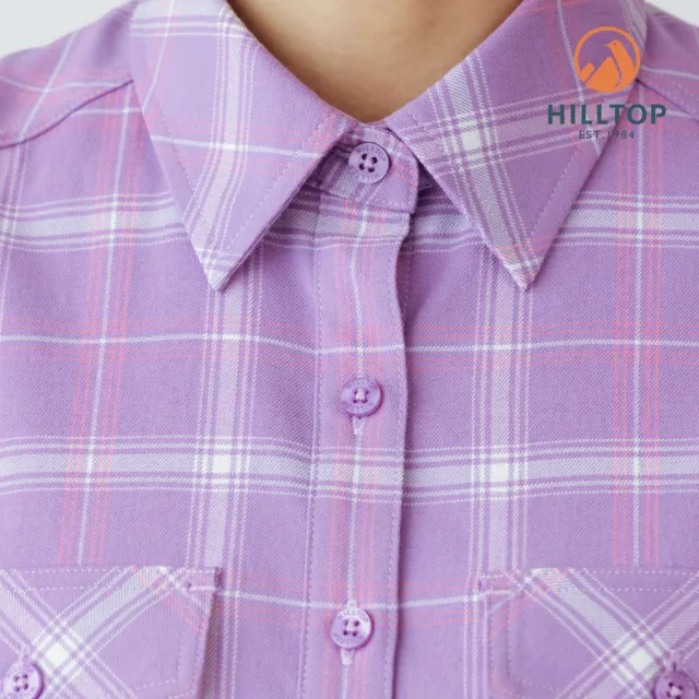 【Hilltop 山頂鳥】吸濕快乾保暖彈性長袖格子襯衫 女款 紫白格｜PC05XF25ECJY