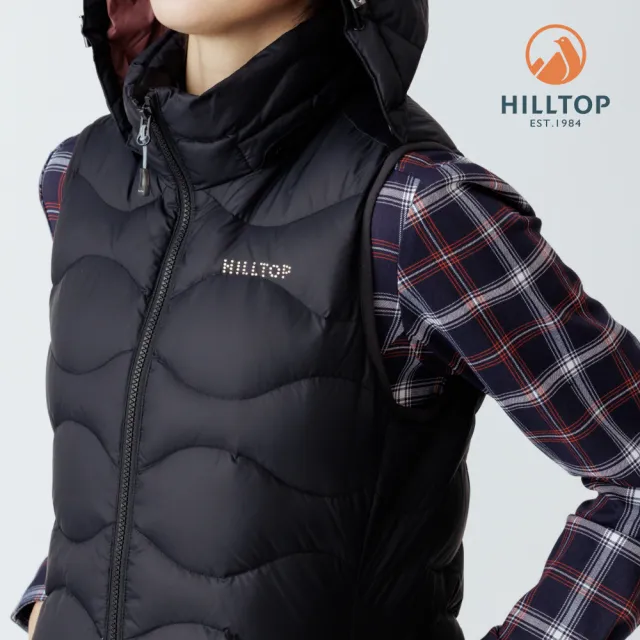 【Hilltop 山頂鳥】超潑水施華洛世奇燙鑽石墨烯蓄熱羽絨外背心 女款 黑｜PF25XFI0ECA0